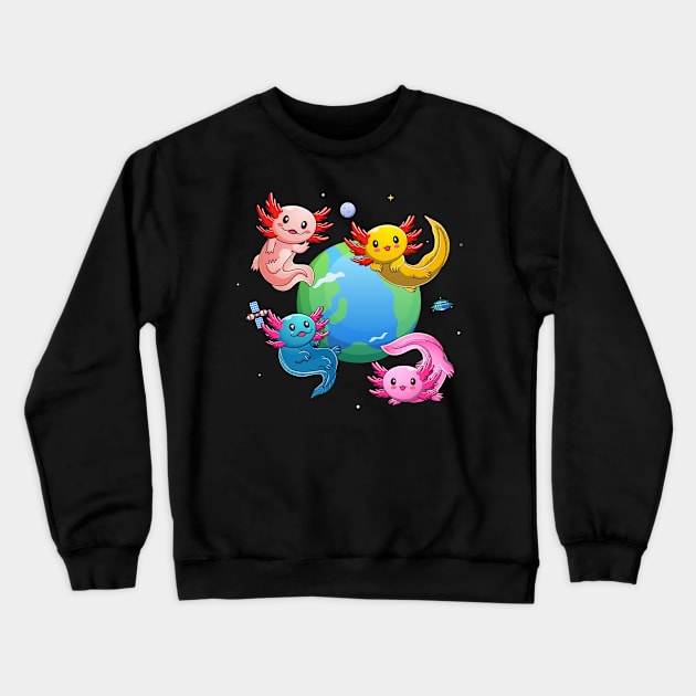 Axolotls in space Crewneck Sweatshirt by Messy Nessie